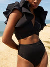 Black ruffles top / bottom bikini