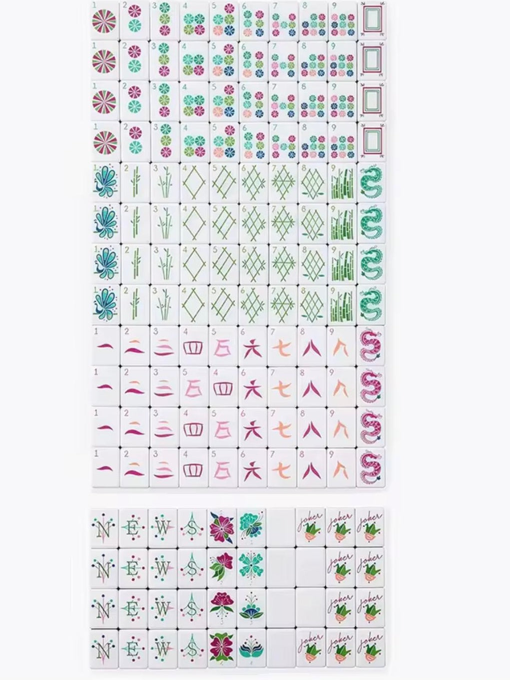 Fuchsia and white Mahjong tiles set
