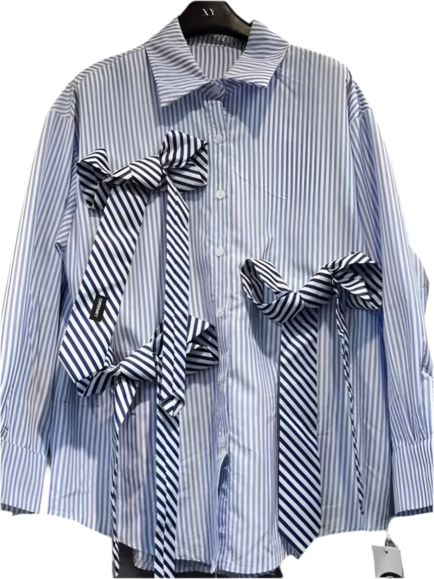 White and blue striped bows shirt