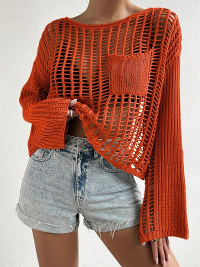 Orange knitted net top