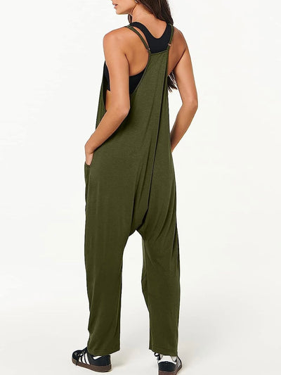 Olive green sleeveless loose jumpsuit