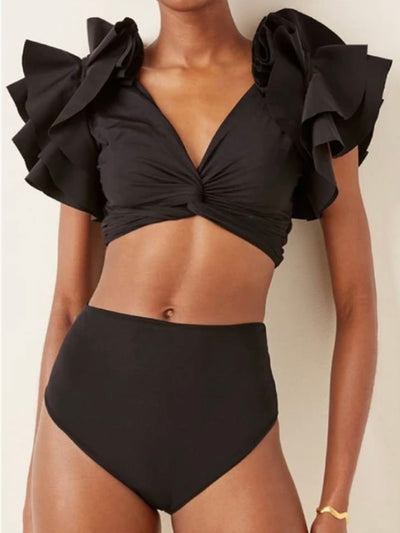 Black ruffles top / bottom bikini