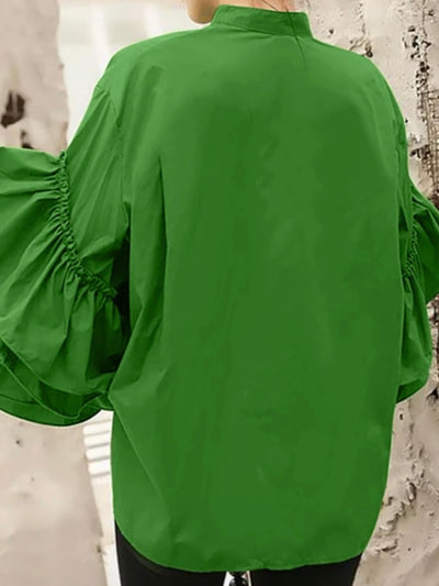 Green ruffled sleeves shirt