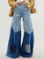 2 tones blue washed wide jeans pants - Wapas