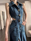 Dark blue jeans sleeveless maxi dress