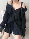 Black with white stripes adjustable straps shirt