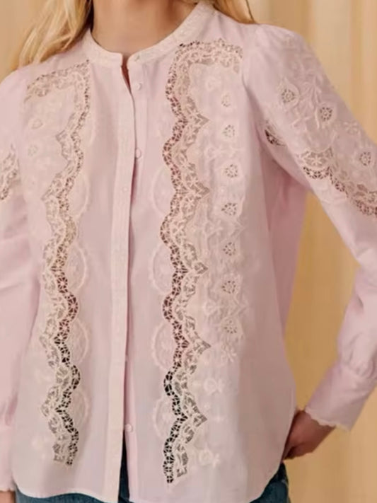 Rose embroidered beige shirt