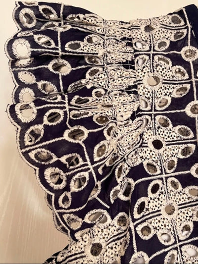 Navy blue knitted lace short dress