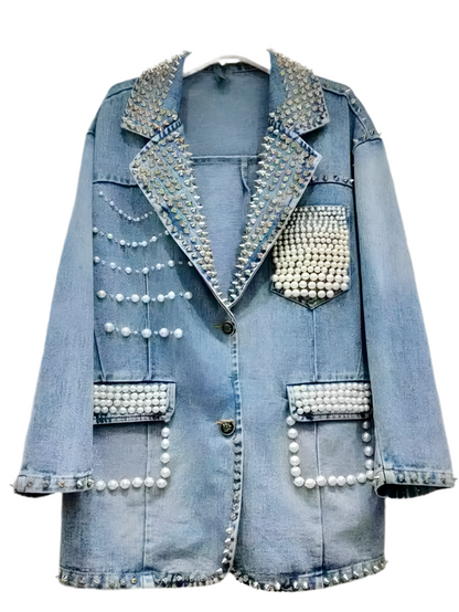 Denim pearls blazer