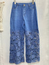 Flare lace mid blue jeans pants