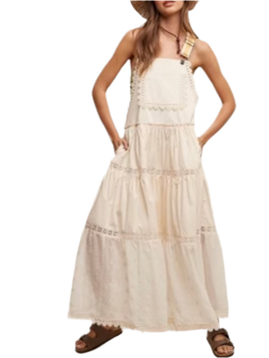 Beige wavy crochet edge light maxi dress