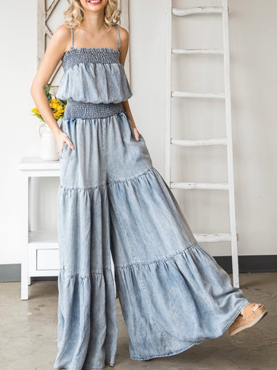Light blue washed denim sleeveless jumper
