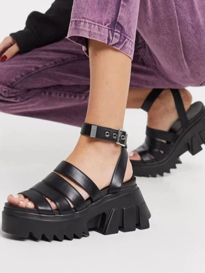 Black tractor platform sandals