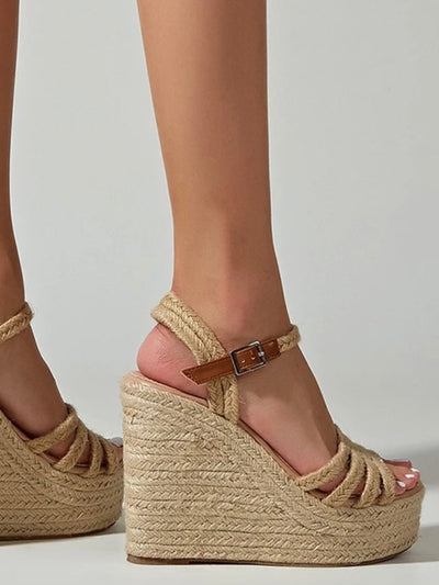 Natural wedge high heels sandals