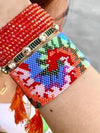 Red and blue geometric braided bracelet