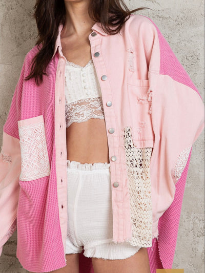 Pink crochet knitted jacket