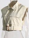 Beige zipper front top
