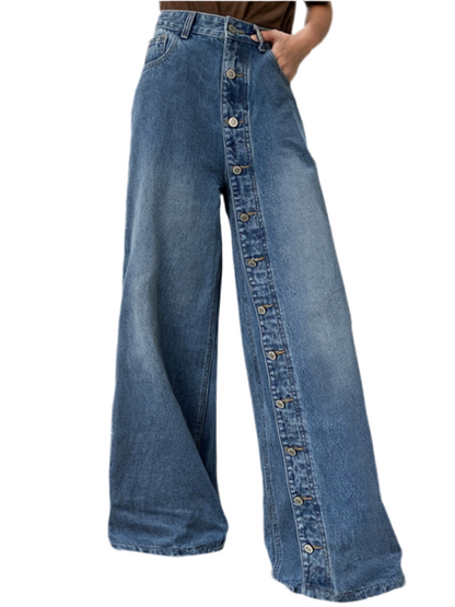 High-Waisted Loose Buttoned Jean Pants