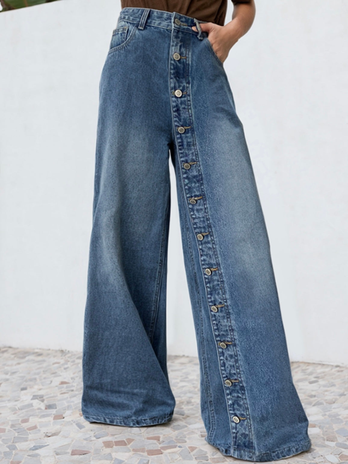 High-Waisted Loose Buttoned Jean Pants