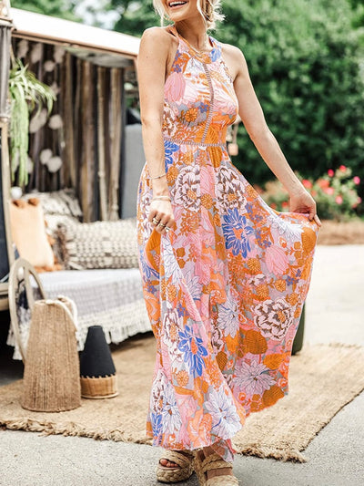 Orange and pink floral maxi dress