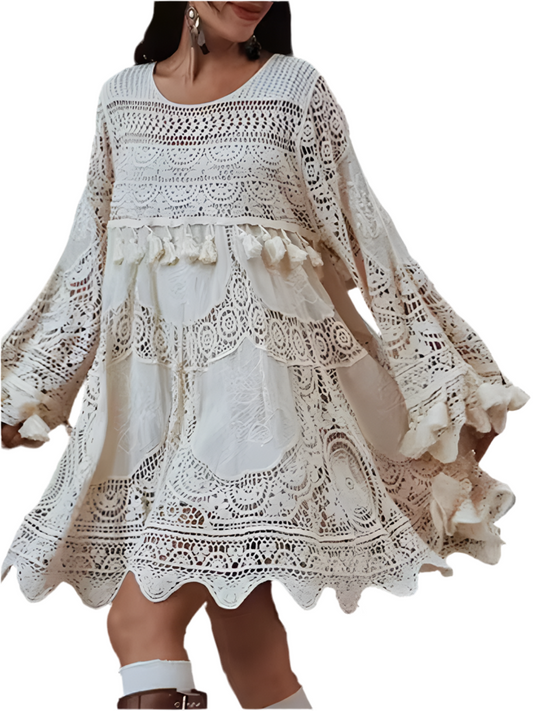 Boho beige mini dress