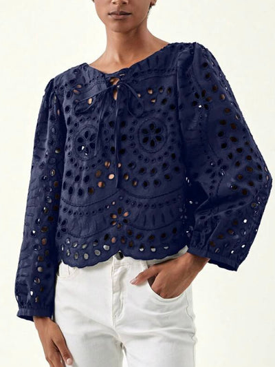 Blue embroidered texture lace top
