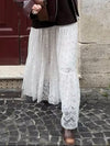 White lace fabric wide maxi skirt