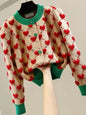 Hearts 3D texture knitted pearls sweater