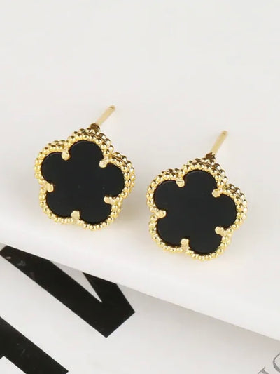 Black five leave petal flowers earrings