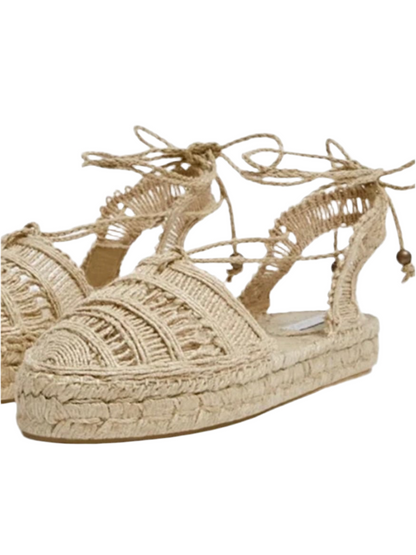 Beige natural platform espadrille wedge sandals