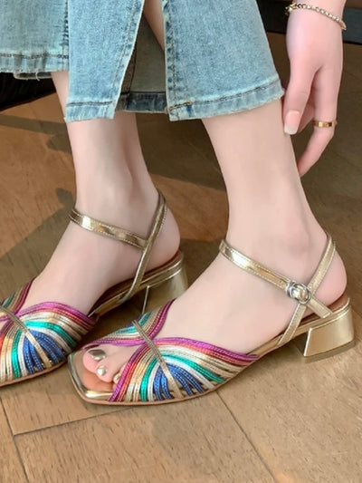 Rainbow shine low square heel shoes