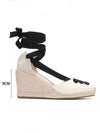 Beige canvas espadrilles high heels platform