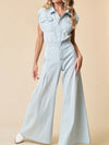 Wide leg light denim jumpsuit