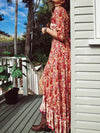Red and orange colored maxi dress