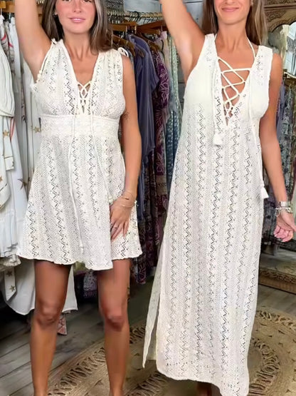 Beige net maxi dress and cover up