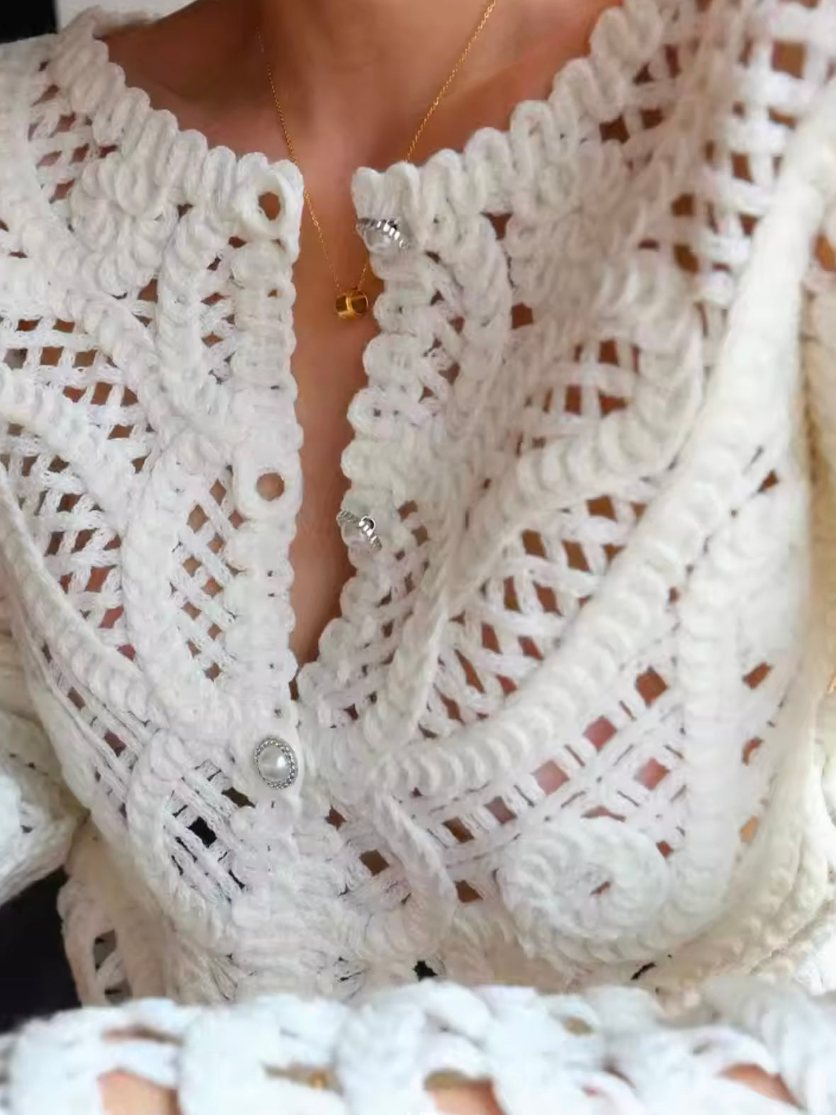 White flowers crochet lace jacket