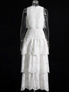 White layered ruffled maxi dress