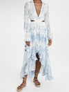 White and light blue roses print maxi dress