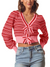 Red and pink stripe tied front cardigan light sweater