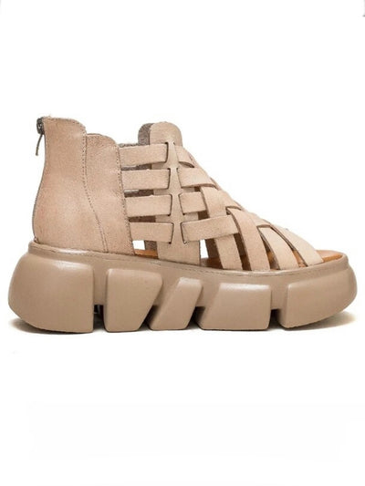 Beige apricot loafers platform shoes