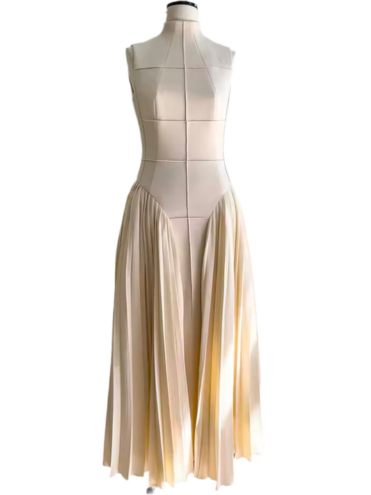 Beige pleated maxi dress