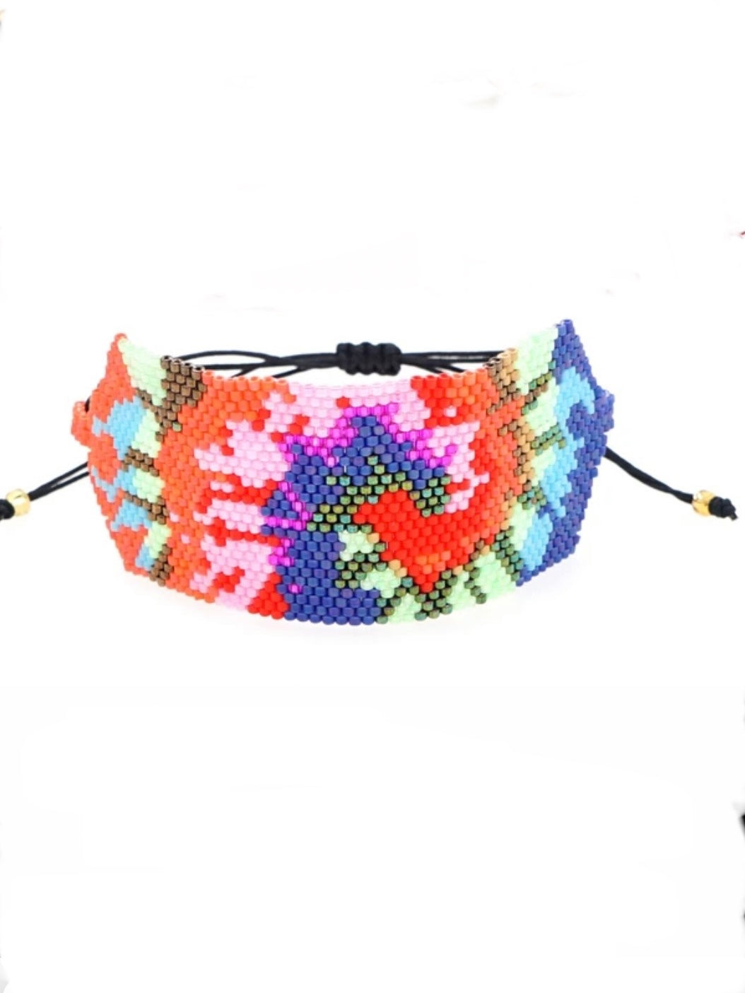 Red and blue geometric braided bracelet