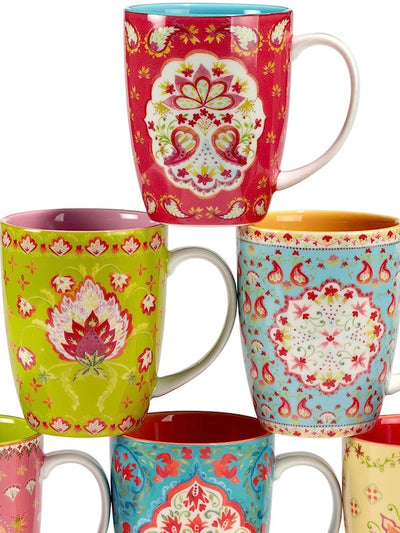 Multicolored floral patterns mugs