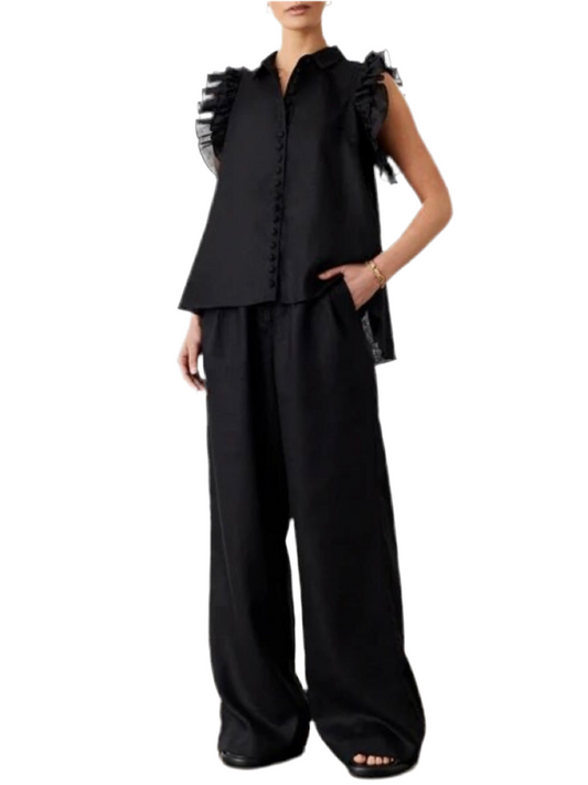 Black set of 2 ruffled shirt and pants