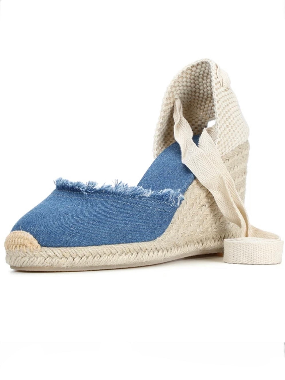 Denim espadrilles high heels platform