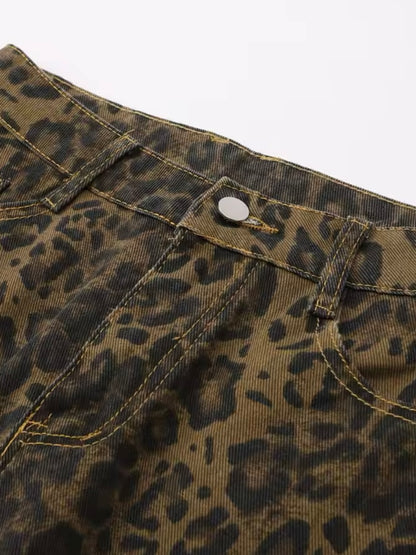 Oversized animal print barrel jeans