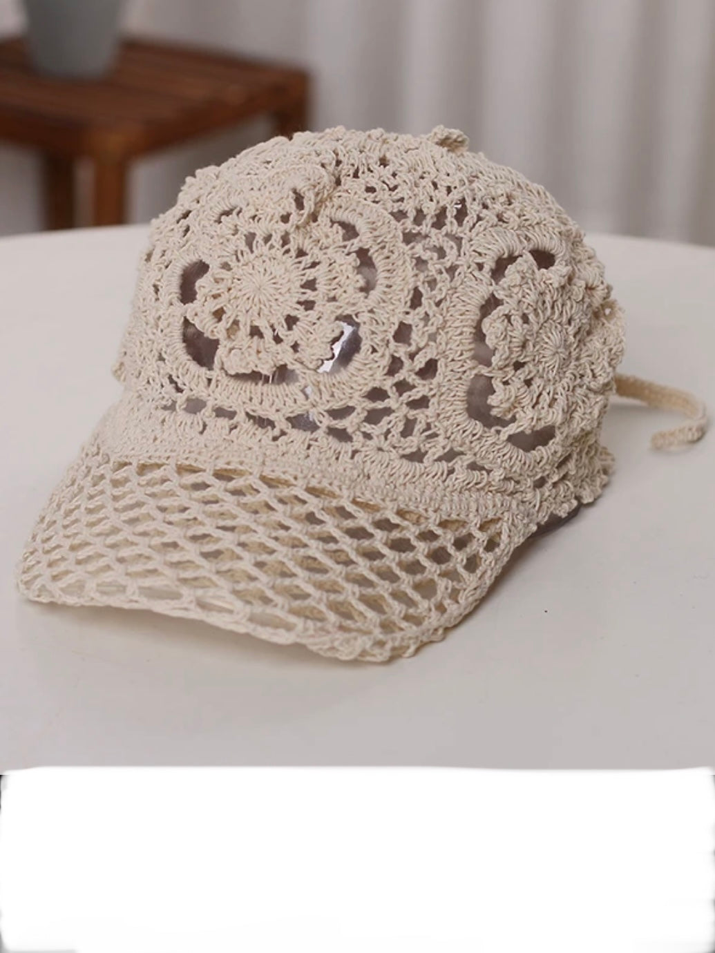 Off white knitted crochet baseball hat