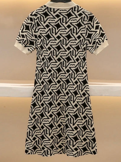 Beige and black stars patterned short dress