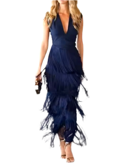 Blue ruffle layered maxi dress