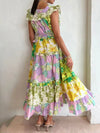 Yellow and green floral print maxi dress